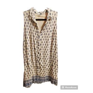 En crème blue cream button front sleeveless midi dress size small